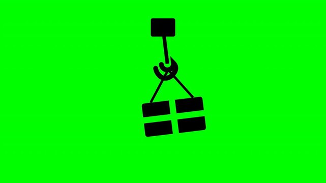 Cargo crane hook icon lifting industrial container on green screen