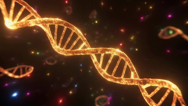 Glowing Golden DNA Double Helix Molecule 4K Generative AI
