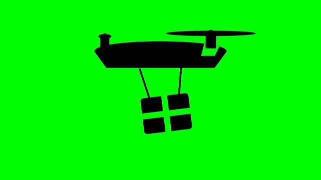 Cargo helicopter hoist carrying package silhouette on green screen