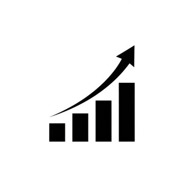 Black rising bar chart icon with upward arrow isolated on transparent background
