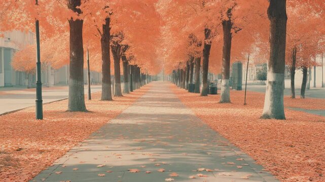 Autumn Tree-Lined Pathway 4K Generative AI