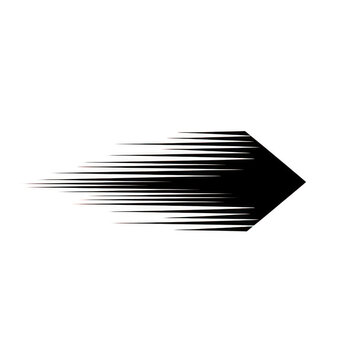 Black arrow icon with motion speed lines isolated on transparent background