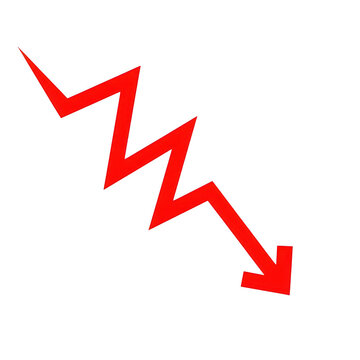 Red zigzag arrow pointing down isolated on transparent background