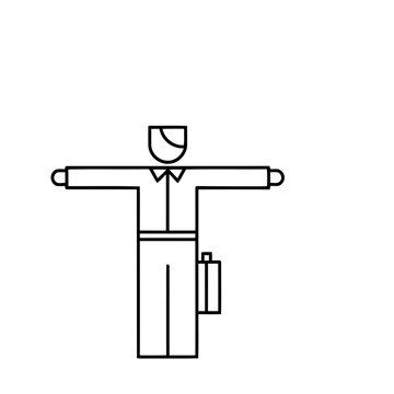 Stylized person with arms outstretched and briefcase