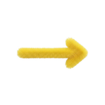 Yellow fuzzy arrow pointing to the right isolated on transparent background