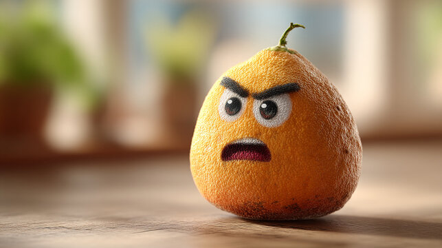 Funny orange fruit character with angry face expression character expression humorous
