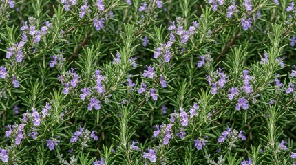 Obraz premium Close-up of a blooming rosemary plant with delicate purple flowers and green needles.