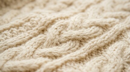 Fototapeta premium Close-up of a Cream Colored Cable Knit Sweater Texture.