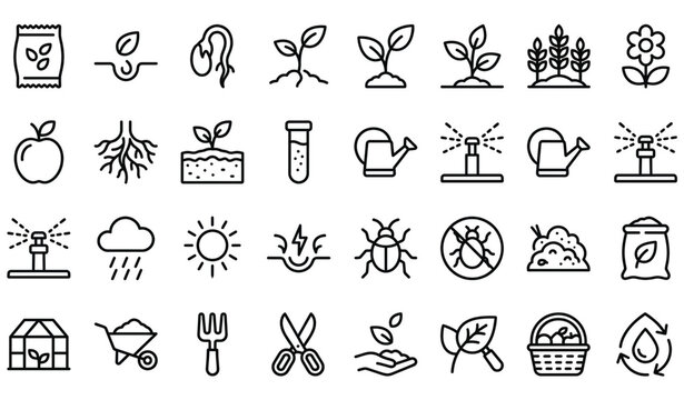Untitled design - 6Agriculture and Gardening Outline Icon Set