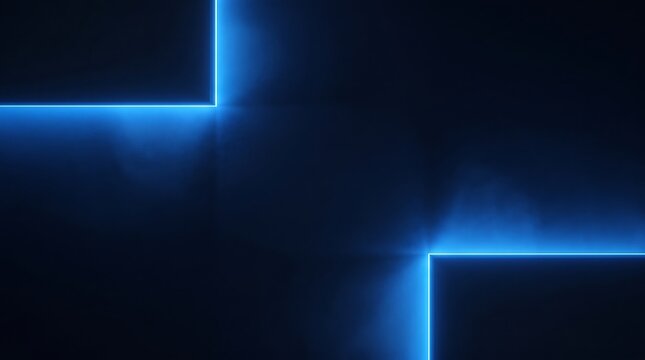 Abstract dark background with glowing blue neon square lines abstract electric