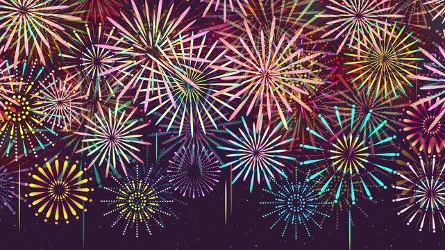 Vibrant Colorful Fireworks Display at Night 4K