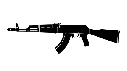 Fototapeta premium Silhouette of an assault rifle on a white background. Military weapon in black and white. Tactical firearm for security and defense.