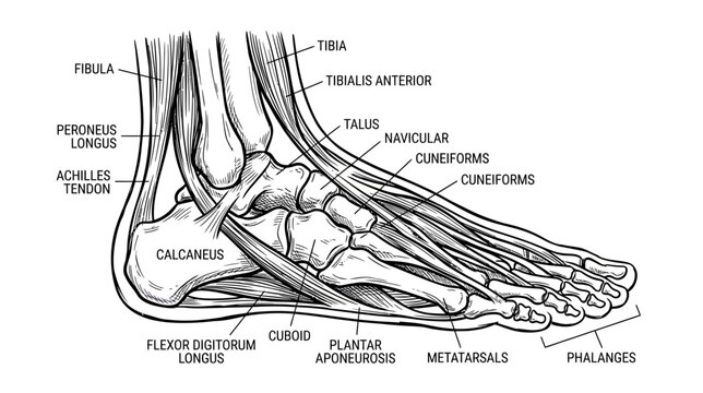 Anatomical Illustration of Human Foot and Ankle Muscles