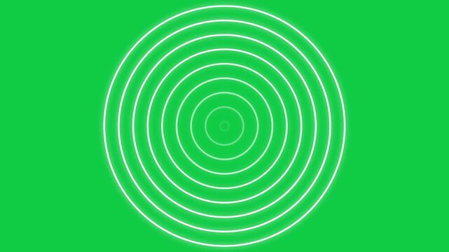Green screen neon concentric circular radar audio wave tunnel background loop for video editing chroma key