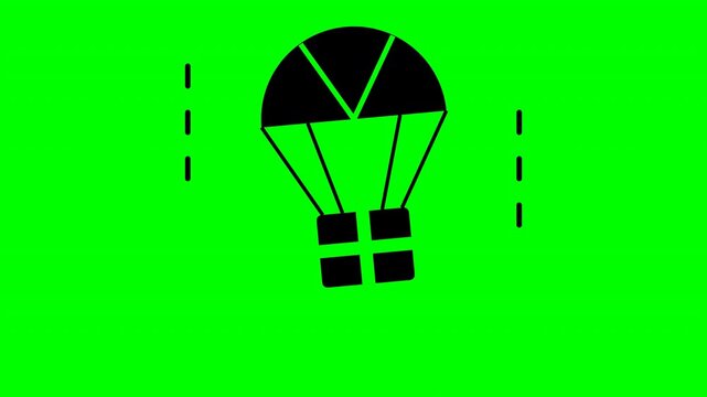 Delivery Box Parachute Air Drop Icon Animation on Green Screen