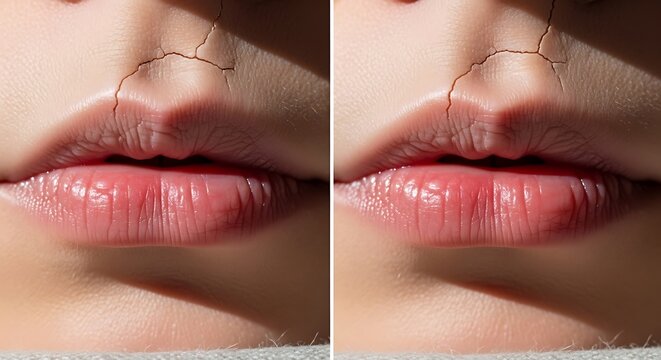 Before and after lip filler treatment.