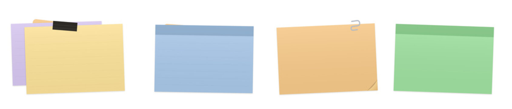 Colorful sticky notes on a flat surface isolated on transparent background