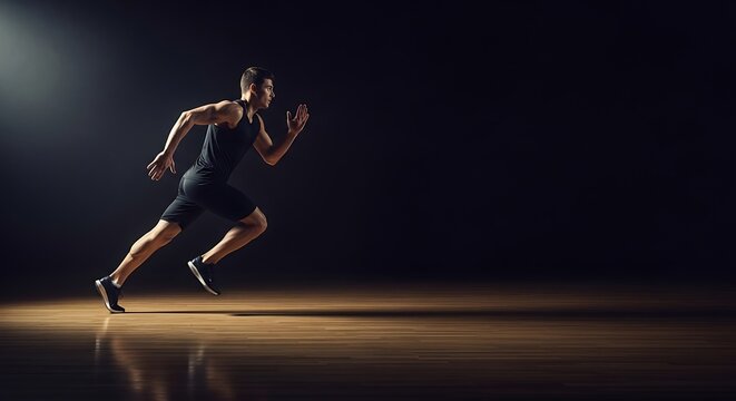 Man running in athletic clothing fast.