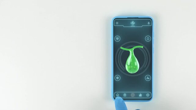Smartphone with medical interface for recording symptoms of gallstones, cholecystitis, and dietary monitoring. Digital gastroenterological prevention. White background.