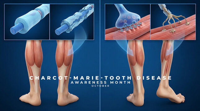 Charcot-Marie-Tooth Disease (CMT) Awareness Month Concept Image, featuring neurological health, mobility support, and rare disease awareness.