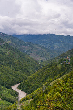 Tamakoshi river winding through a deep forested gorge, Nepal