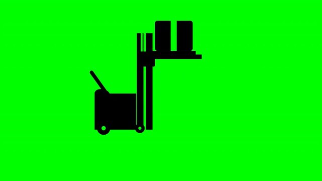 Electric pallet truck stacker silhouette lifting cargo on green screen