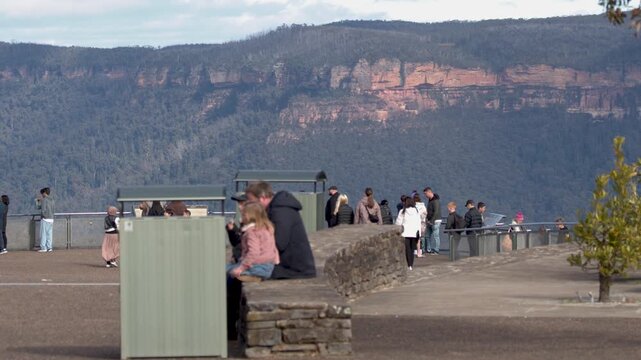 Tourists at Echo Point Lookout in the Blue Mountains Australia