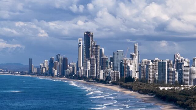 Surfers Paradise Skyline and Beach Aerial View in Gold Coast