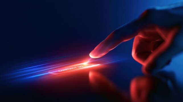 A close-up of a finger about to press a glowing "Continue" button on a futuristic touchscreen interface.