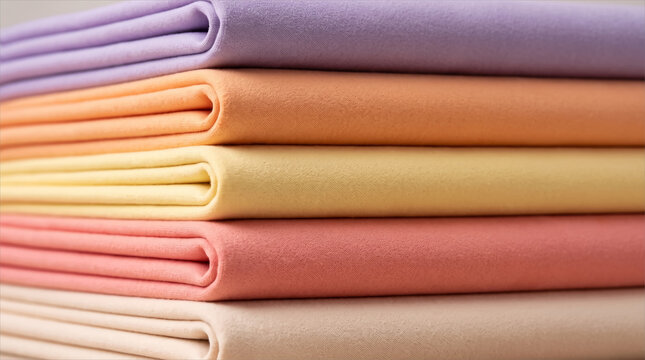 Folded fabric stack in warm pastel rainbow colors