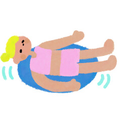 浮き輪で泳ぐ女性のイラスト © koti