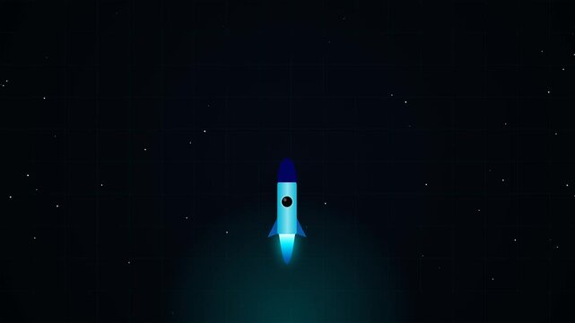 Animated rocket ascending through starry space
