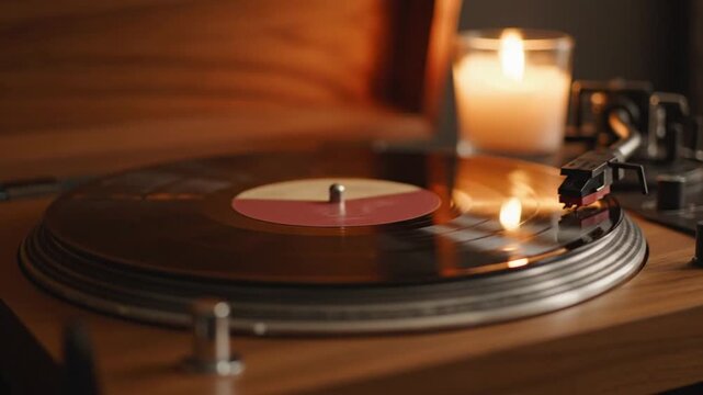 Cozy Night with Vinyl Record Player and Candlelight Ambience