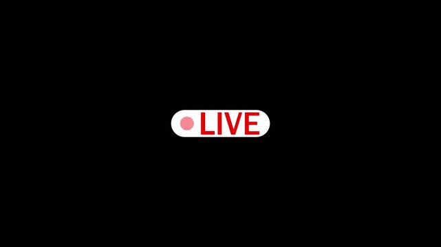 live button Animation on Simple live streaming icon animation, live streaming and broadcast icon with alpha channel in 4k.