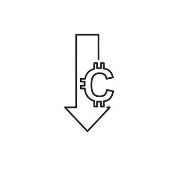 Euro Currency Down Arrow Icon PNG, Value Decrease Symbol
