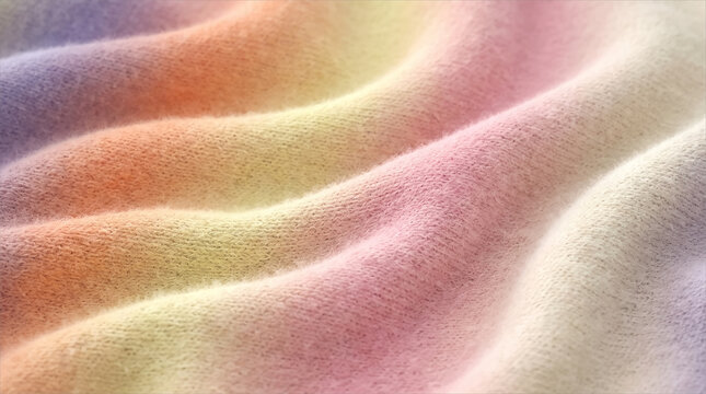 Knit fabric wave folds in pastel rainbow colors
