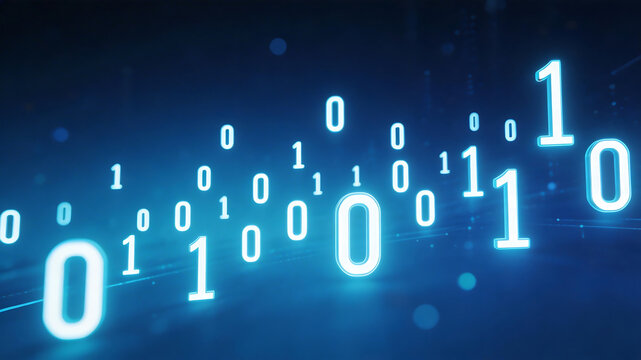 Binary code numbers floating in digital space