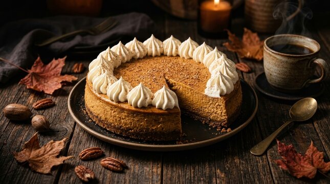 Pumpkin cake wih white spreaded frost cream Halloween and Thanksgiving concept
