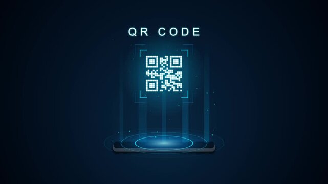 Futuristic QR code on digital tablet screen