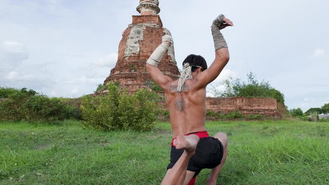 Muay Boran Martial Artist Performing Traditional Ritual at Ayutthaya Ruins