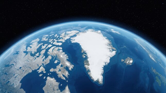 Satellite view of the arctic region showing greenland and northern canada