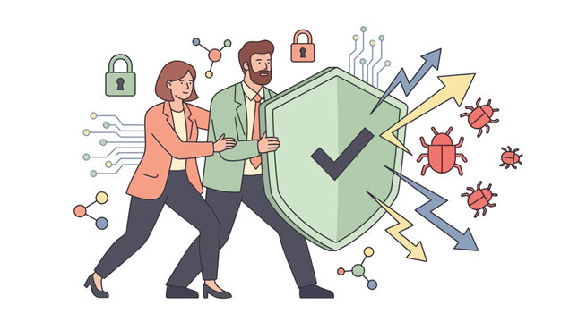 Professional Business Team Using Cyber Security Protection Shield Against Digital Malware Threats and Computer Viruses