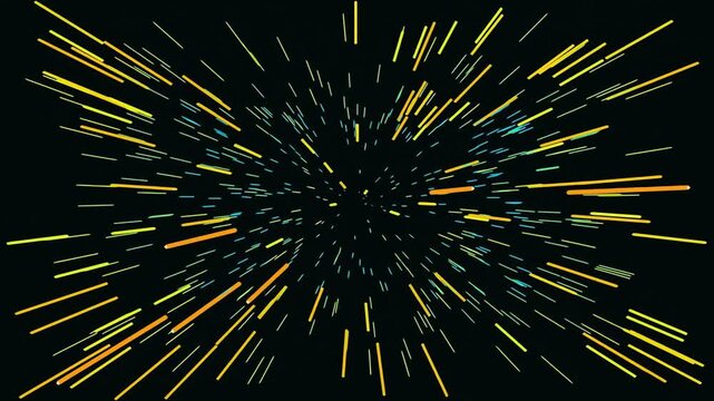 Abstract sci-fi warp speed background with colorful light trails zooming from center in dark space vector illustration