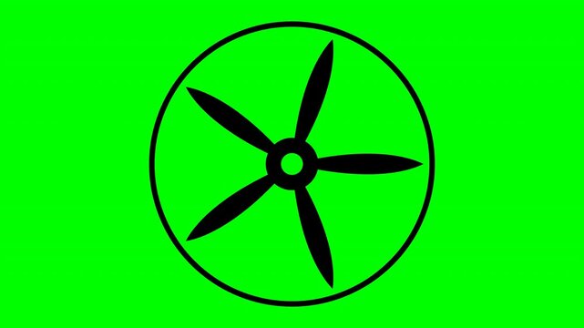 Ventilation fan black silhouette on green screen background