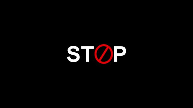 The word "STOP" appears with a red prohibition symbol replacing the O, on a black background