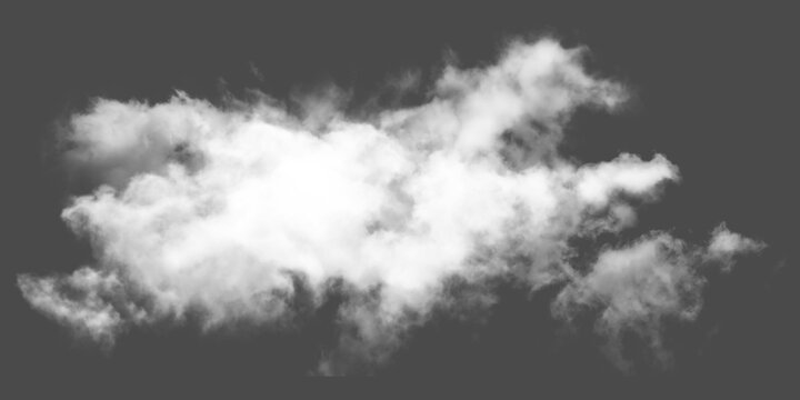 White cloud isolated on dark grey background, realistic smoke or fog texture isolated on transparent background