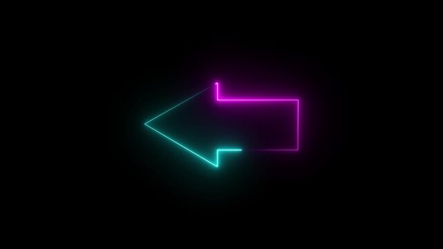 Glowing neon pink and cyan color direction left arrow sign icon animation journey information road sign signal Black Background Modern Navigation Interface 4K.
