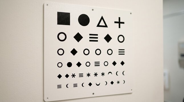 Symbols display on wall in a bright indoor setting for visual testing