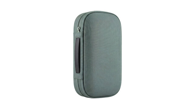 Compact grey rectangular travel case with zipper and png isolated on transparent background