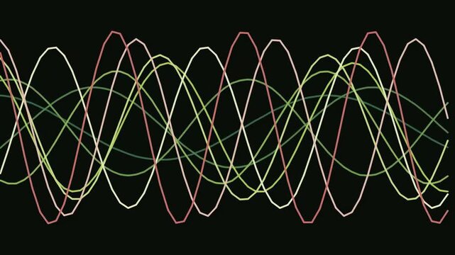 Abstract visual representation of intersecting sine waves in various vibrant colors against a dark background, symbolizing data flow and harmonic frequencies